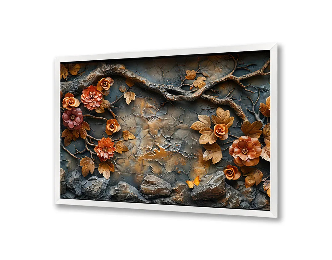 Metalen Magneetbord met hoogwaardige afbeelding van Herfstbladeren op steen voor aan de muur