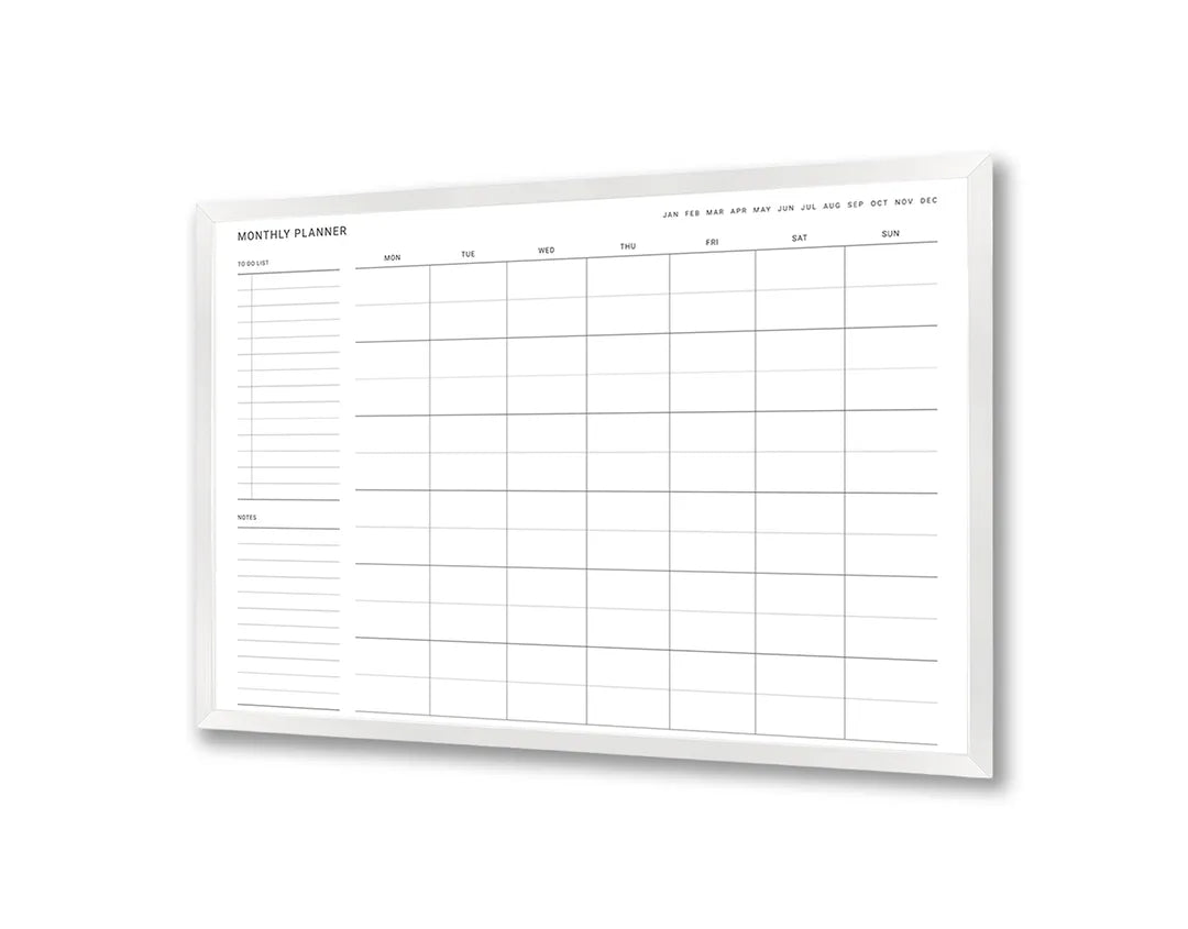 Metalen Magneetbord met hoogwaardige afbeelding van Strakke maandplanner wit voor aan de muur