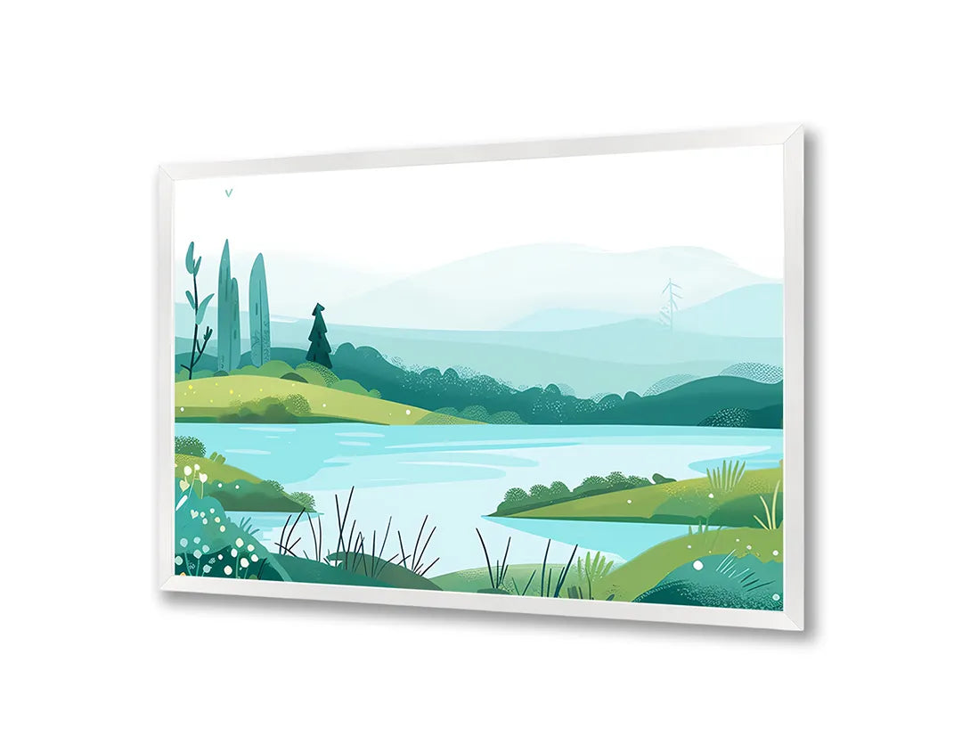 Metalen Magneetbord met hoogwaardige afbeelding van Groen landschap meer illustratie voor aan de muur