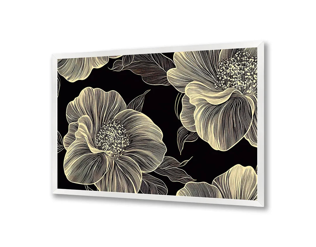 Metalen Magneetbord met hoogwaardige afbeelding van Gouden bloemen donkere achtergrond voor aan de muur