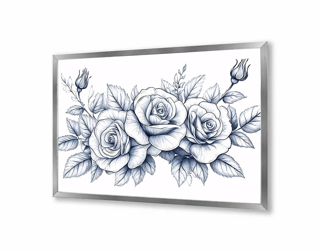 Metalen Magneetbord met hoogwaardige afbeelding van Gedetailleerde rozen tekening voor aan de muur