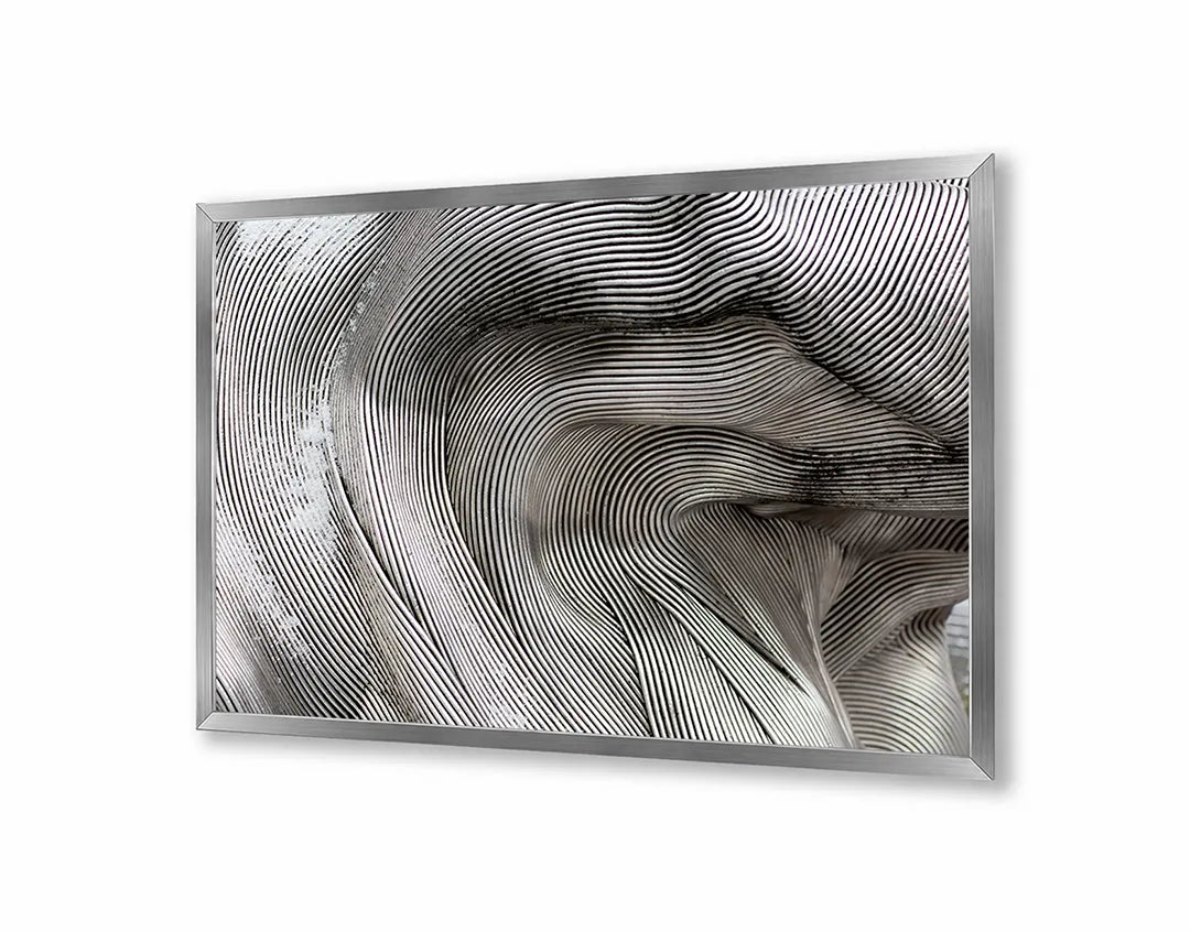 Metalen Magneetbord met afbeelding van abstracte vloeiende lijnen in zilvergrijs kleuren