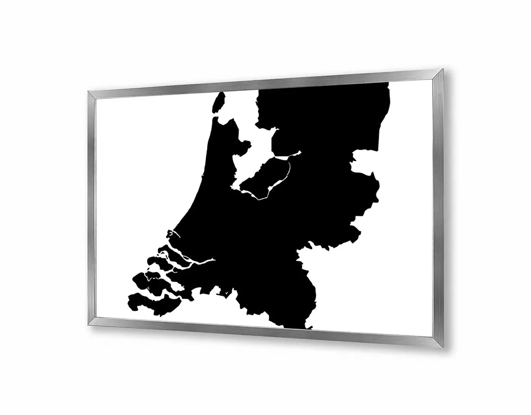 Metalen Magneetbord met afbeelding van Nederland landkaart silhouet in zwart-wit kleuren