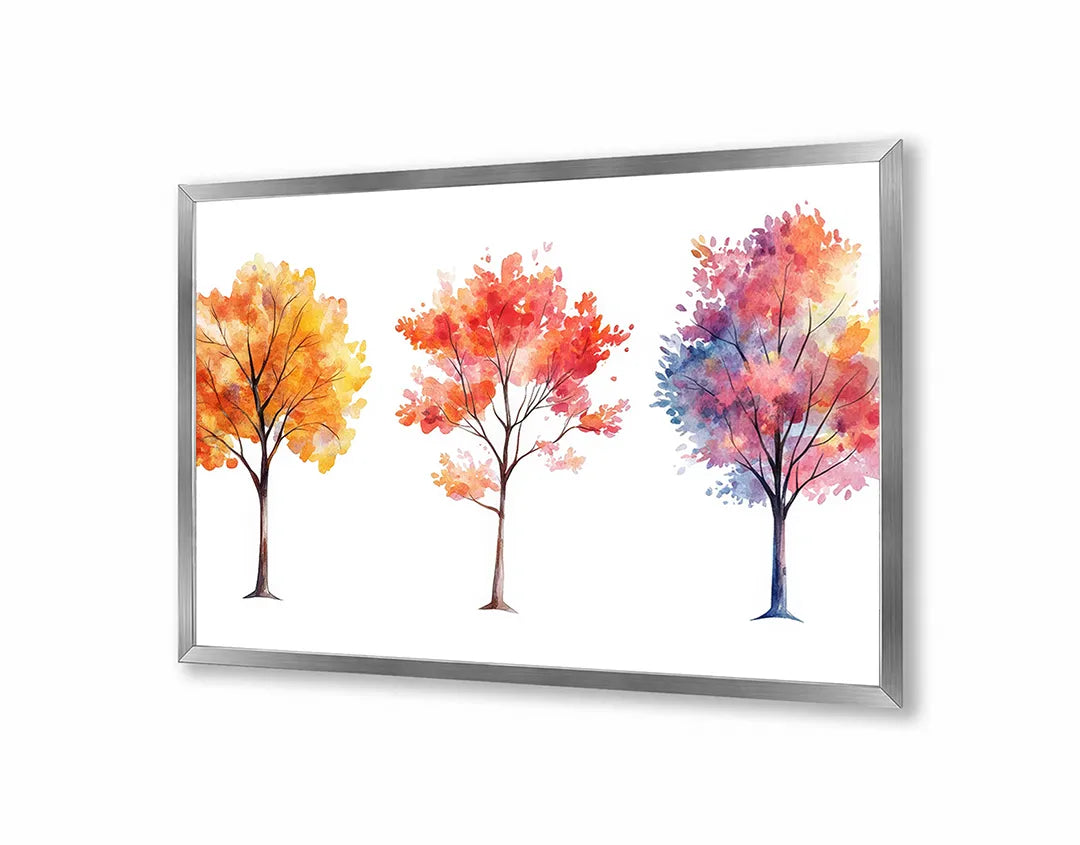 Metalen Magneetbord met hoogwaardige afbeelding van Drie herfstbomen waterkleur voor aan de muur