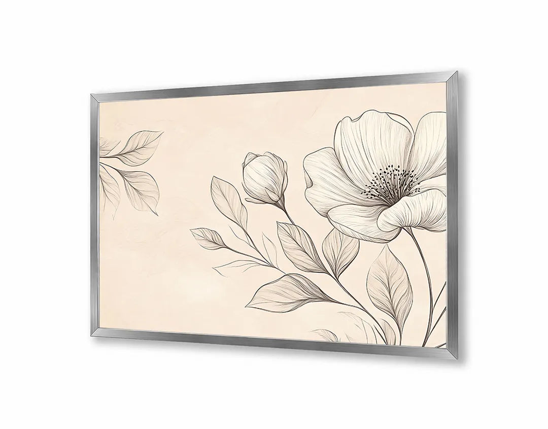 Metalen Magneetbord met hoogwaardige afbeelding van Beige bloemen illustratie voor aan de muur