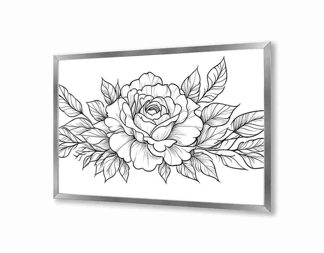 Metalen Magneetbord met hoogwaardige afbeelding van Rozentekening zwart wit voor aan de muur