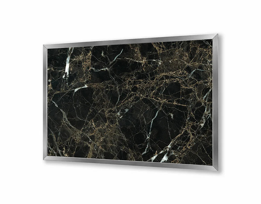 Metalen Magneetbord met afbeelding van zwart marmer met gouden aderen in zwart en goud kleuren