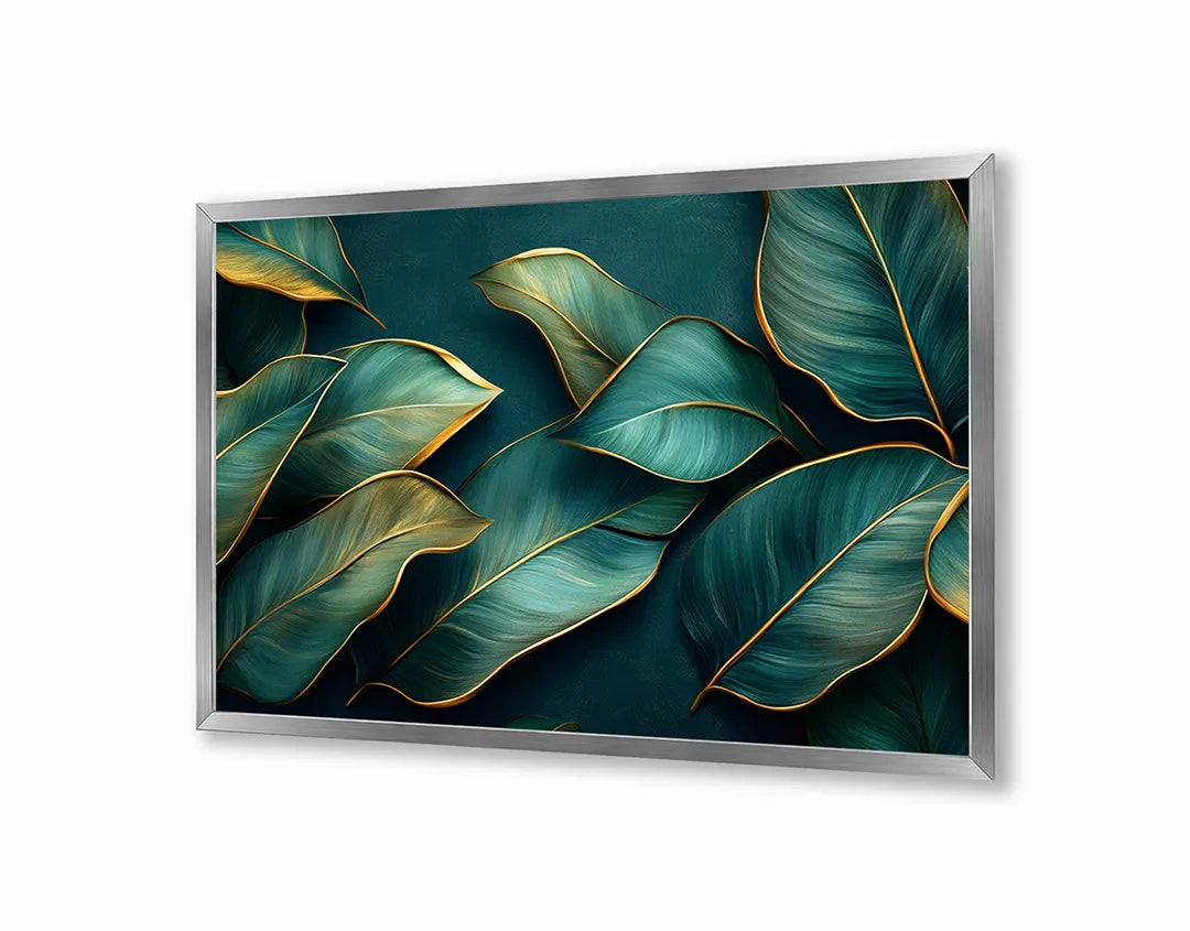 Metalen Magneetbord met hoogwaardige afbeelding van Gouden groene bladeren voor aan de muur