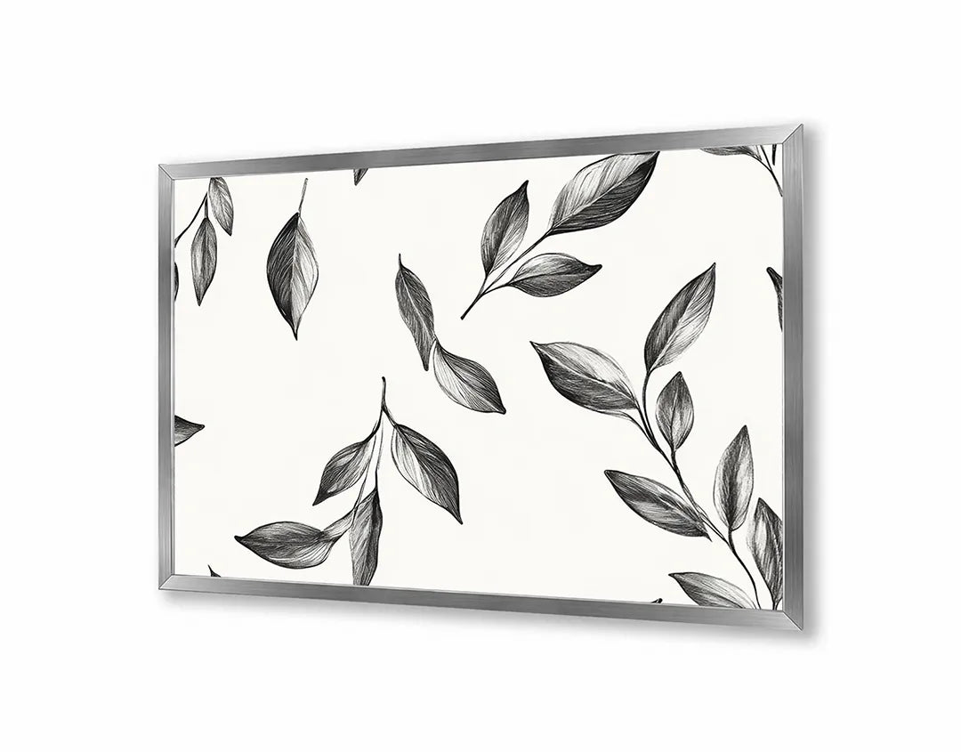 Metalen Magneetbord met hoogwaardige afbeelding van Zwart wit bladeren patroon voor aan de muur