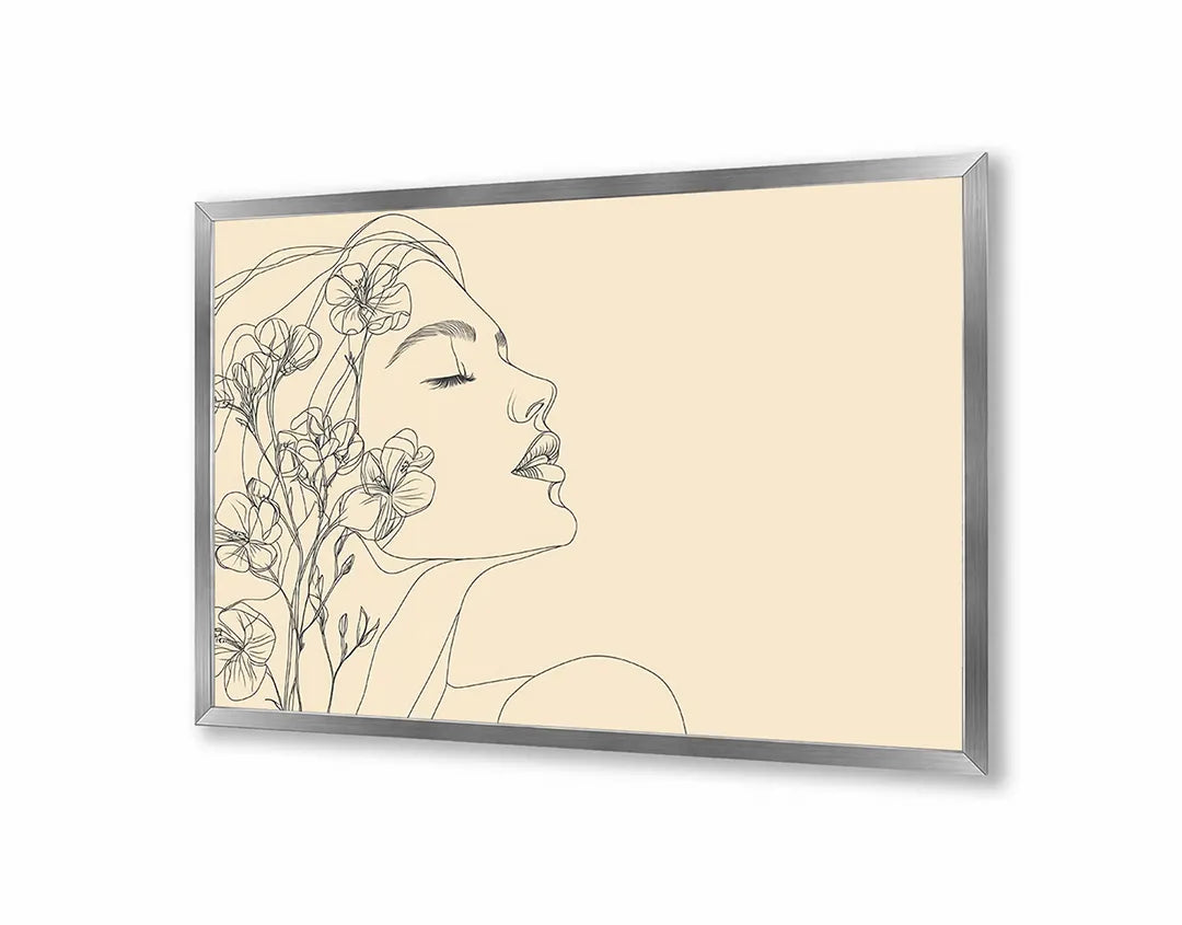 Metalen Magneetbord met hoogwaardige afbeelding van Minimalistisch vrouwengezicht bloemen voor aan de muur