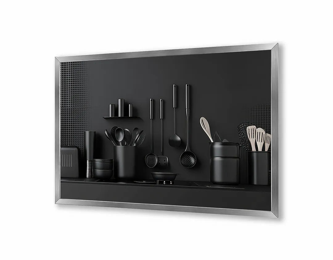 Metalen Magneetbord met hoogwaardige afbeelding van Zwart keukengerei plank voor aan de muur