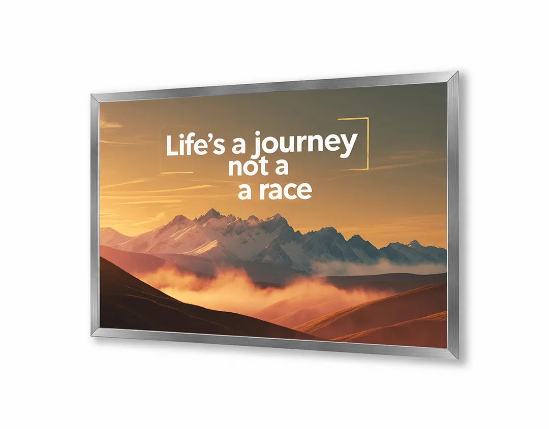 Metalen Magneetbord met hoogwaardige afbeelding van Lifes a journey not a race bergen voor aan de muur