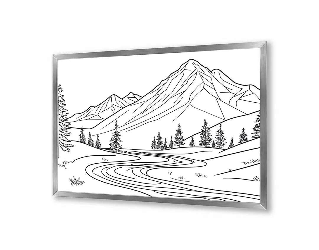 Metalen Magneetbord met hoogwaardige afbeelding van Berglandschap lijntekening voor aan de muur