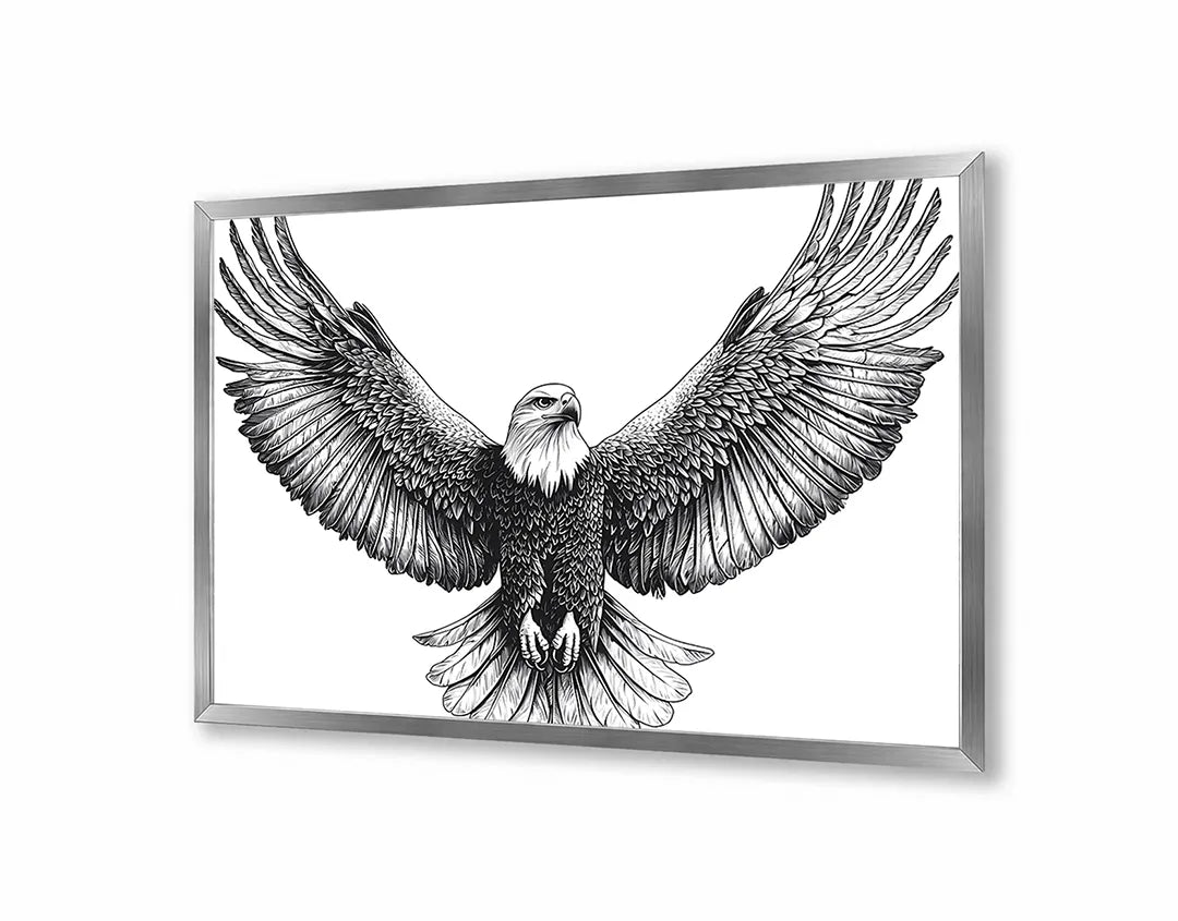 Metalen Magneetbord met hoogwaardige afbeelding van Vliegende adelaar zwart wit voor aan de muur