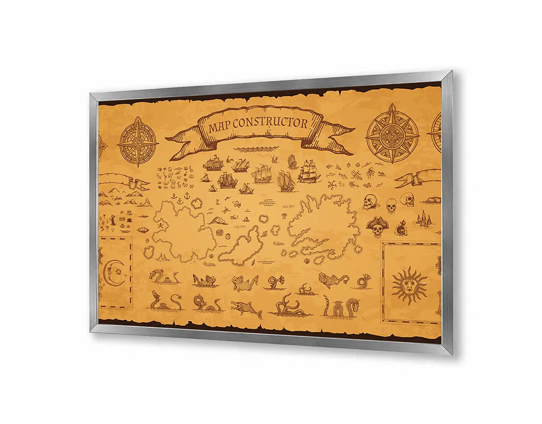 Metalen Magneetbord met hoogwaardige afbeelding van Oude schatkaart piraten voor aan de muur
