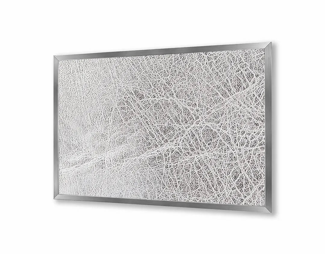 Metalen Magneetbord met afbeelding van wit gebarsten leer of textuur in helder wit kleuren