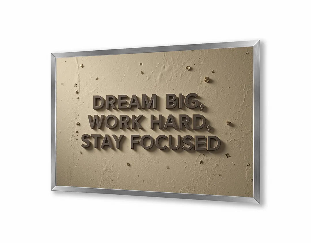 Metalen Magneetbord met hoogwaardige afbeelding van Dream big work hard tekst muur voor aan de muur
