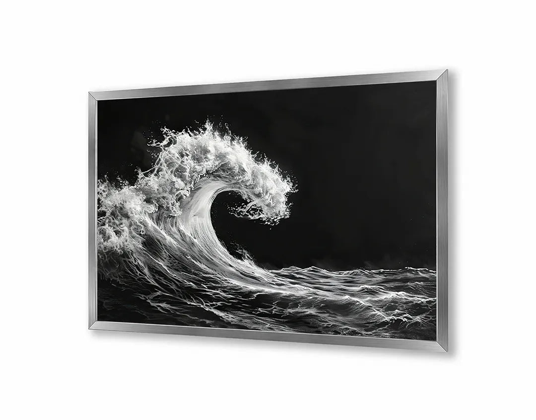 Metalen Magneetbord met hoogwaardige afbeelding van Grote oceaan golf zwart wit voor aan de muur