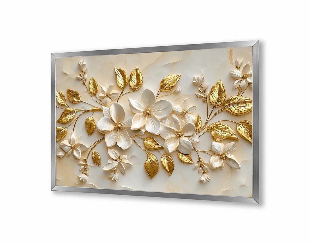 Metalen Magneetbord met hoogwaardige afbeelding van Gouden bloemen relief 3D voor aan de muur