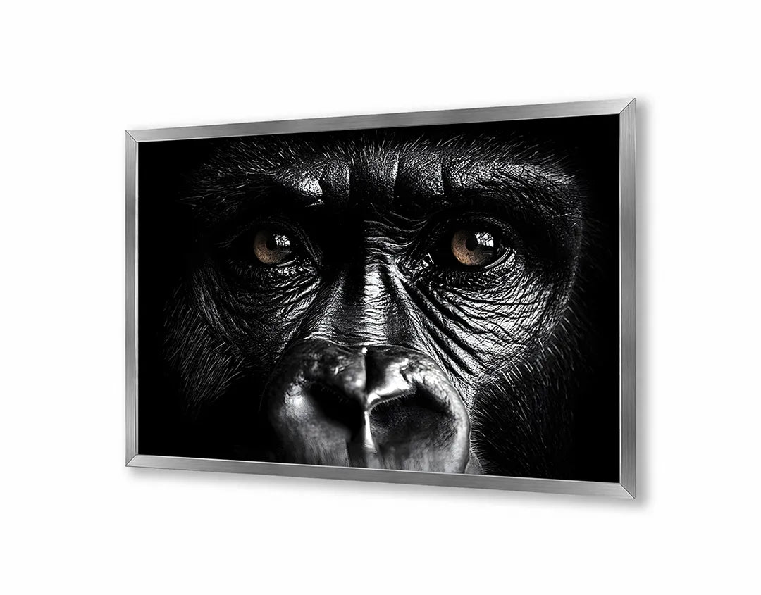 Metalen Magneetbord met hoogwaardige afbeelding van Gorilla gezicht close up donker voor aan de muur