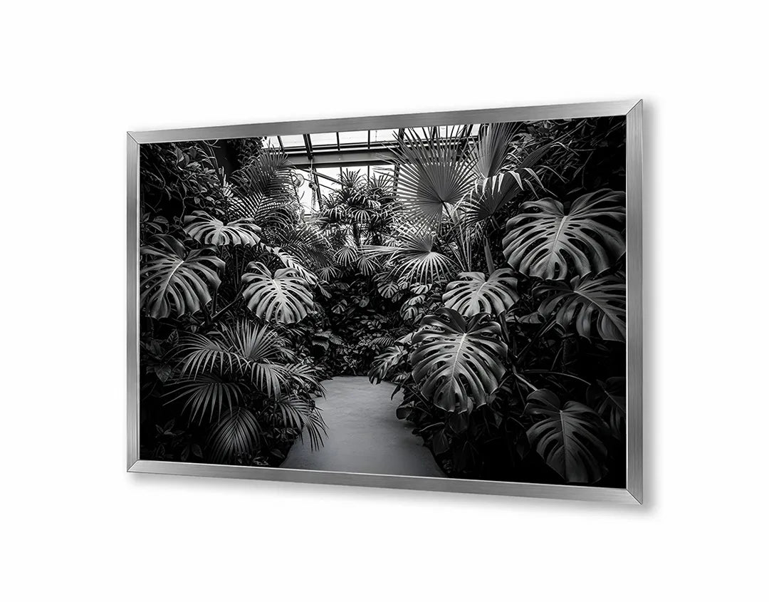 Metalen Magneetbord met hoogwaardige afbeelding van Tropische bladeren kas zwart wit voor aan de muur