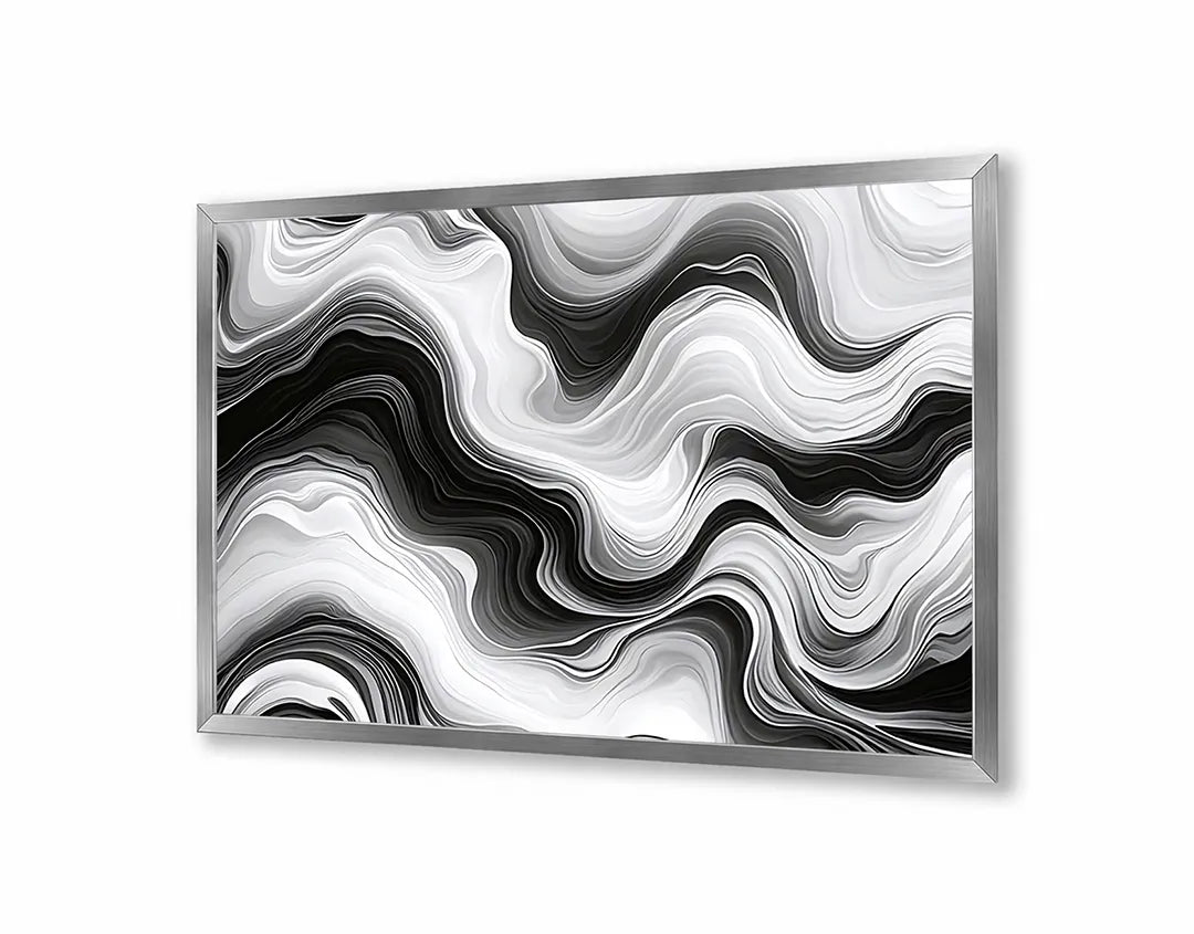 Metalen Magneetbord met hoogwaardige afbeelding van Zwart wit abstracte golven vloeistof voor aan de muur