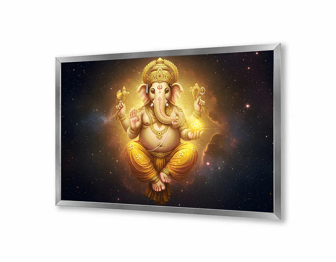Metalen Magneetbord met hoogwaardige afbeelding van Gouden Ganesha godheid stralen voor aan de muur