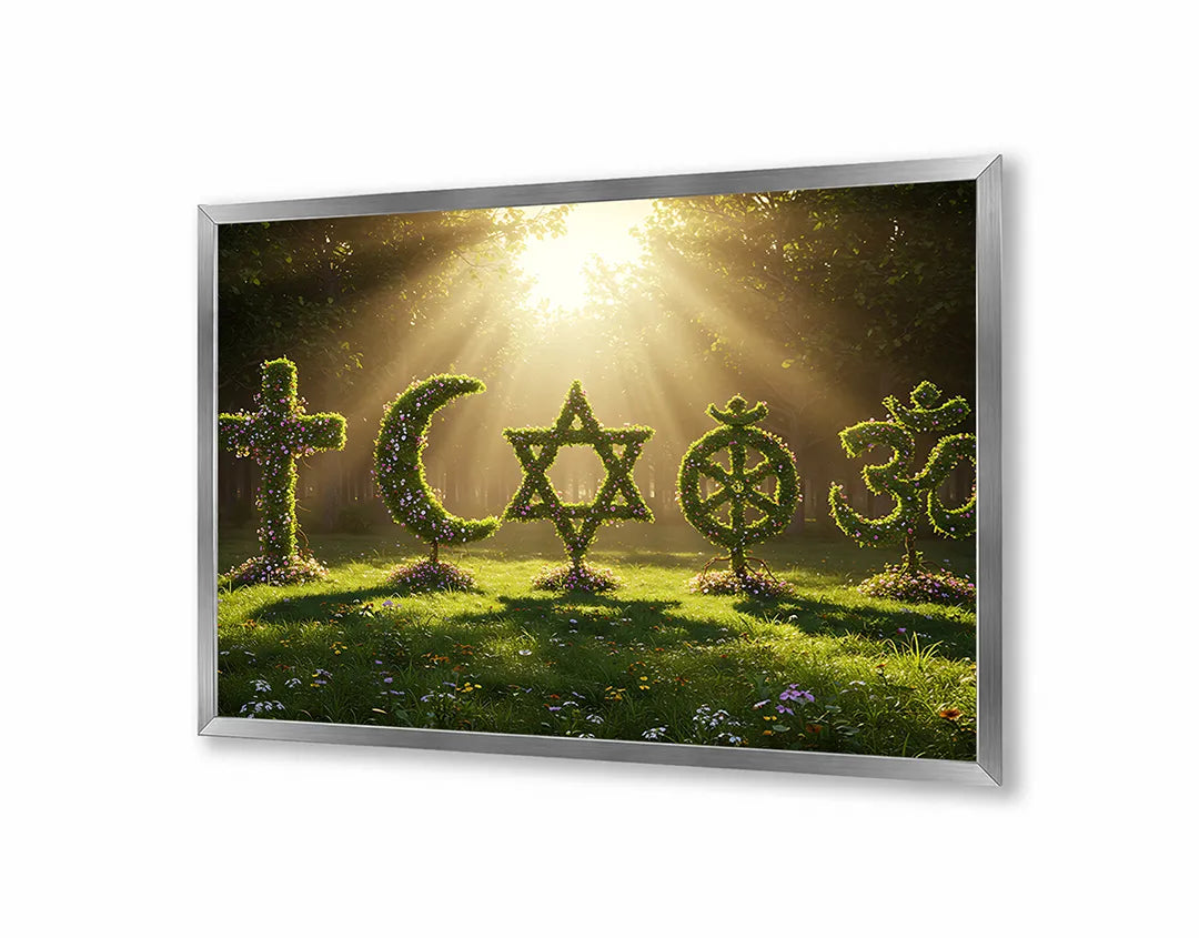 Metalen Magneetbord met hoogwaardige afbeelding van Religieuze symbolen hout natuur voor aan de muur