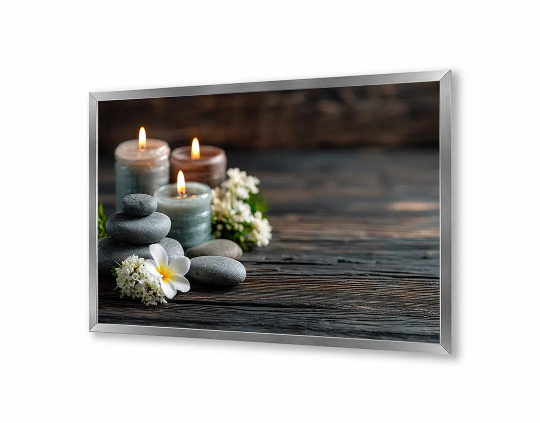 Metalen Magneetbord met hoogwaardige afbeelding van Spa stenen kaarsen orchidee voor aan de muur