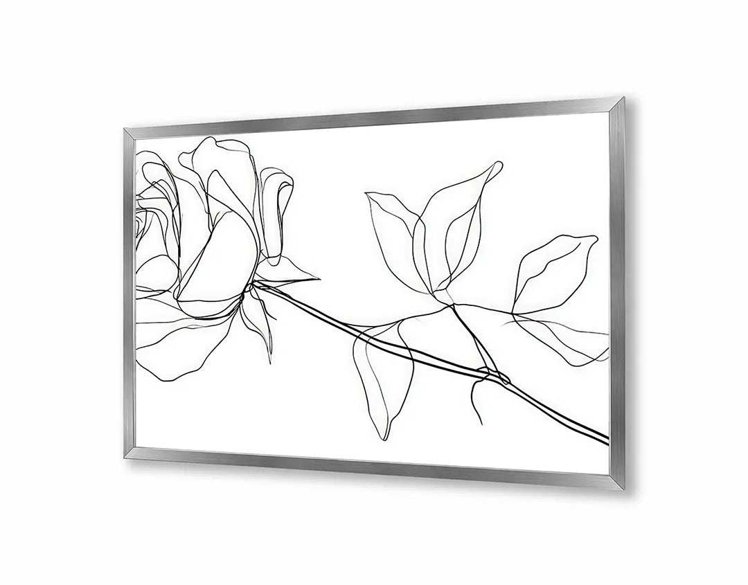 Metalen Magneetbord met hoogwaardige afbeelding van Roos lijntekening minimalistisch voor aan de muur