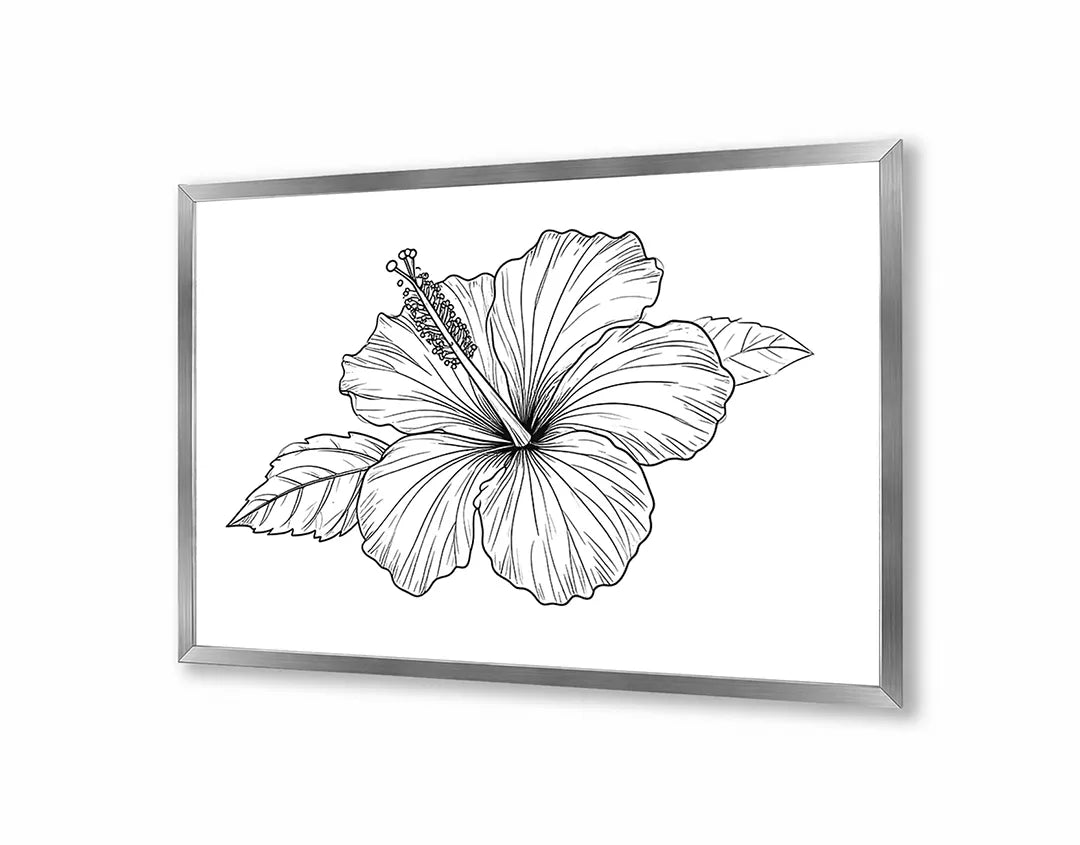 Metalen Magneetbord met hoogwaardige afbeelding van Hibiscus bloem lijntekening voor aan de muur