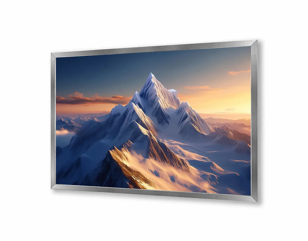 Metalen Magneetbord met hoogwaardige afbeelding van Bergpiek zonsondergang winter voor aan de muur