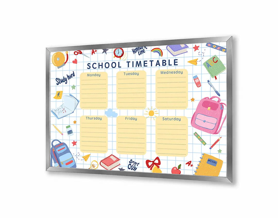 Metalen Magneetbord met hoogwaardige afbeelding van School timetable vrolijk rooster voor aan de muur