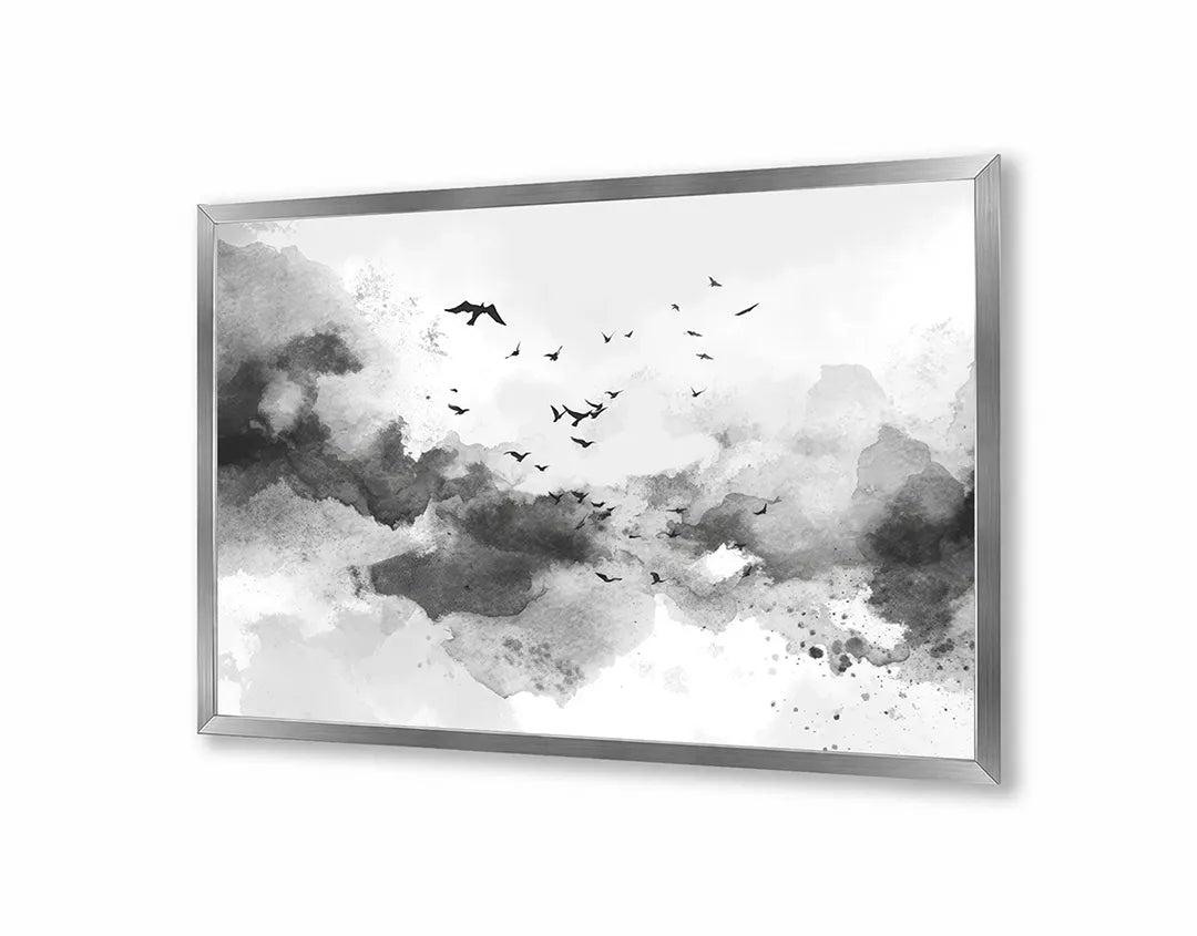 Metalen Magneetbord met hoogwaardige afbeelding van Abstracte wolken verf zwart wit voor aan de muur