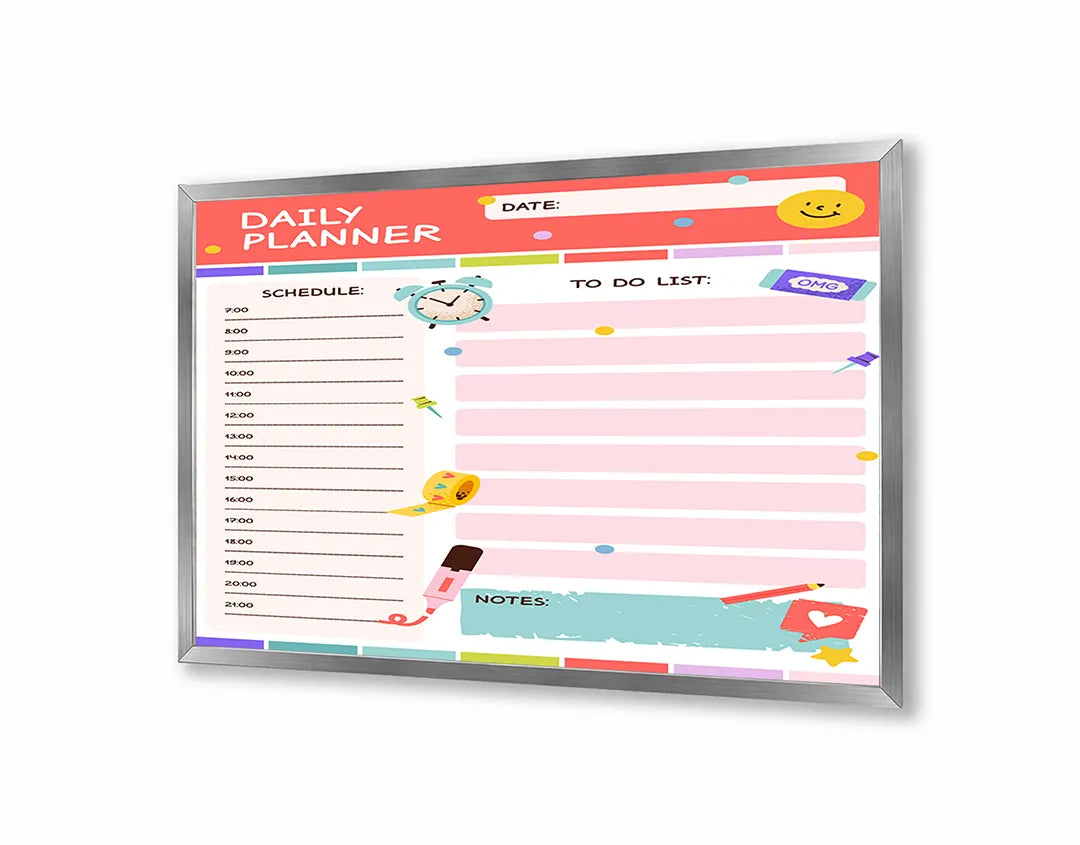 Metalen Magneetbord met hoogwaardige afbeelding van Daily planner roze voor aan de muur