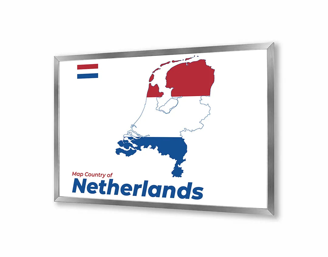 Metalen Magneetbord met hoogwaardige afbeelding van Nederland vlag landkaart voor aan de muur