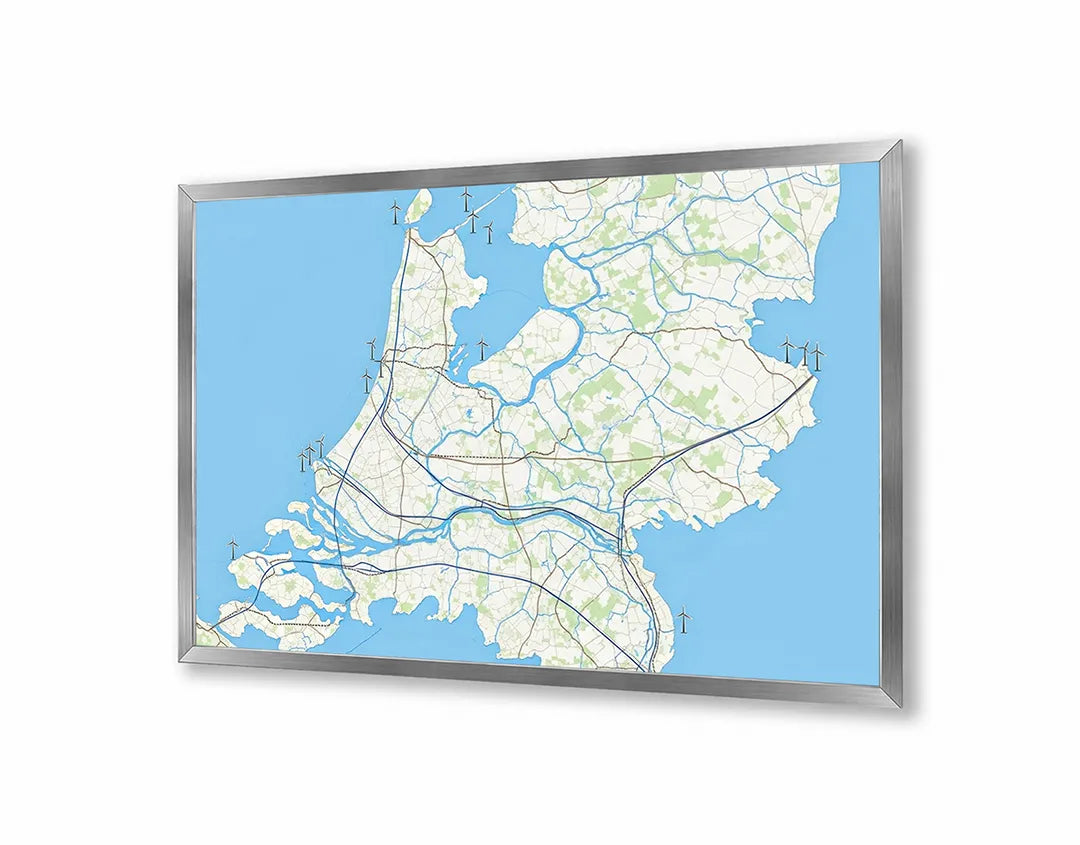Metalen Magneetbord met hoogwaardige afbeelding van Nederland waterwegen landkaart voor aan de muur