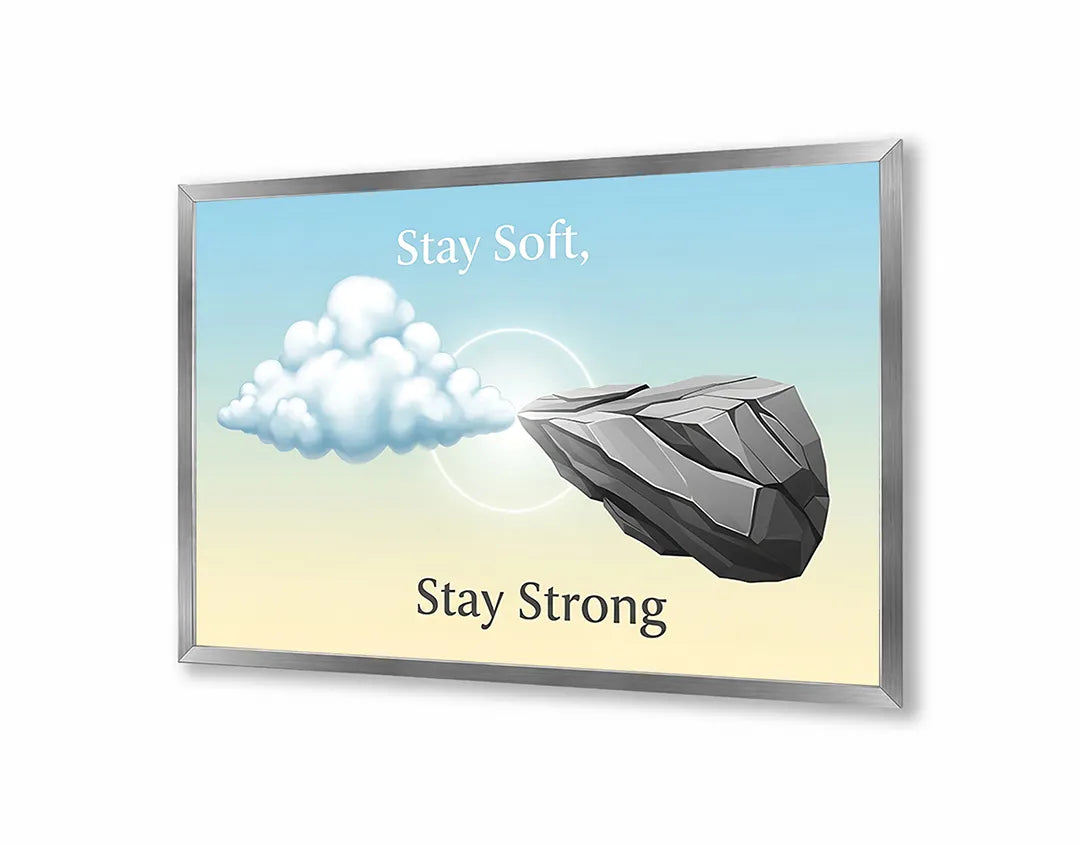 Metalen Magneetbord met hoogwaardige afbeelding van Stay soft stay strong tekst steen voor aan de muur