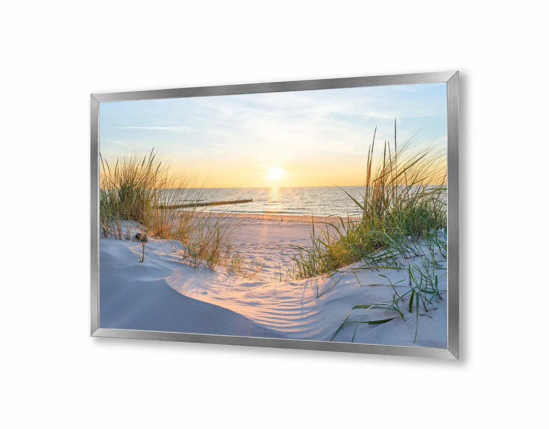 Metalen Magneetbord met afbeelding van zonsondergang over het strand in warme pastelkleuren kleuren