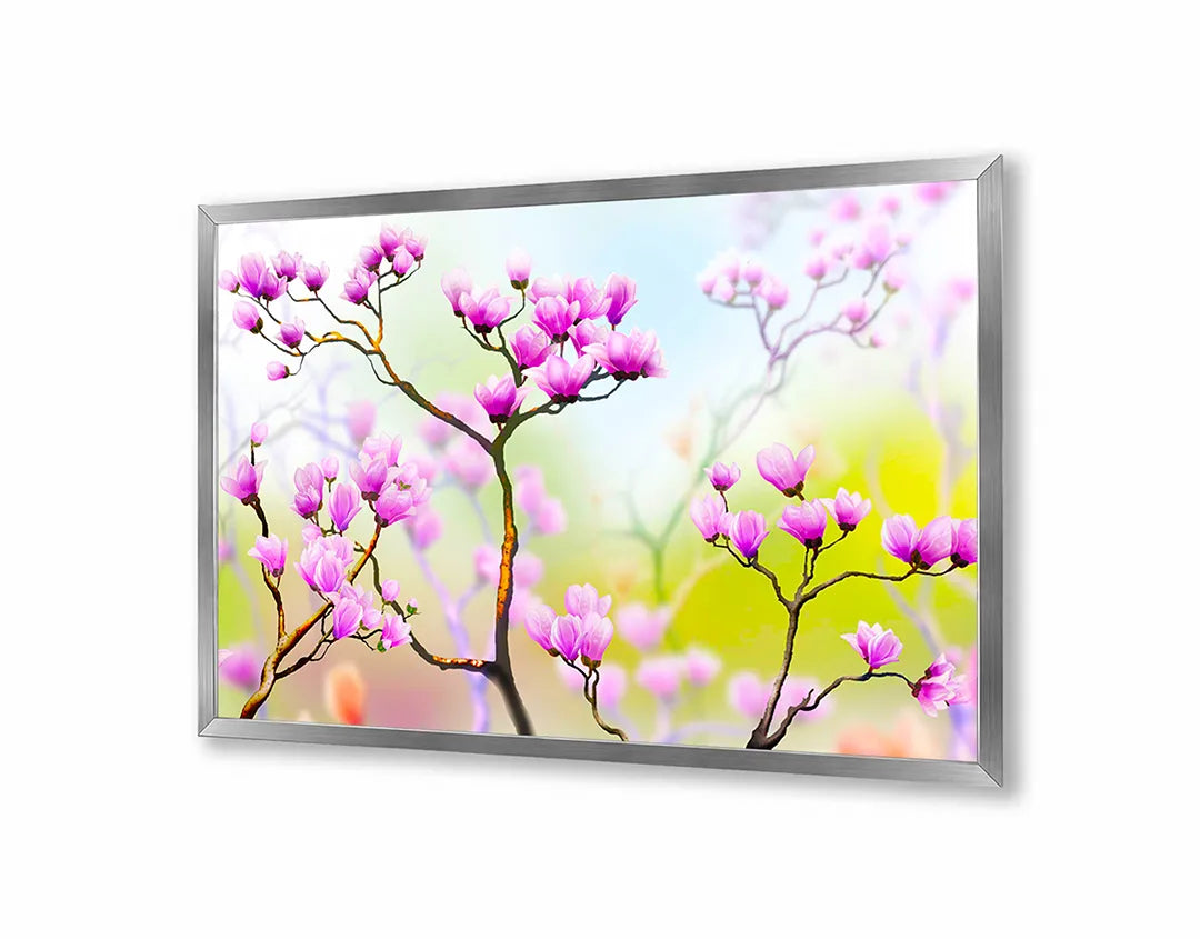 Metalen Magneetbord met afbeelding van tak met roze bloesem in zacht roze kleuren