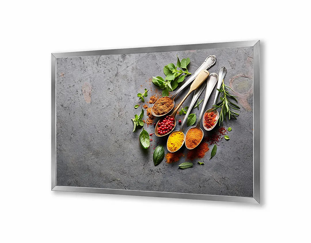 Metalen Magneetbord met afbeelding van ingrediënten en kookgerei in grijs en rood kleuren