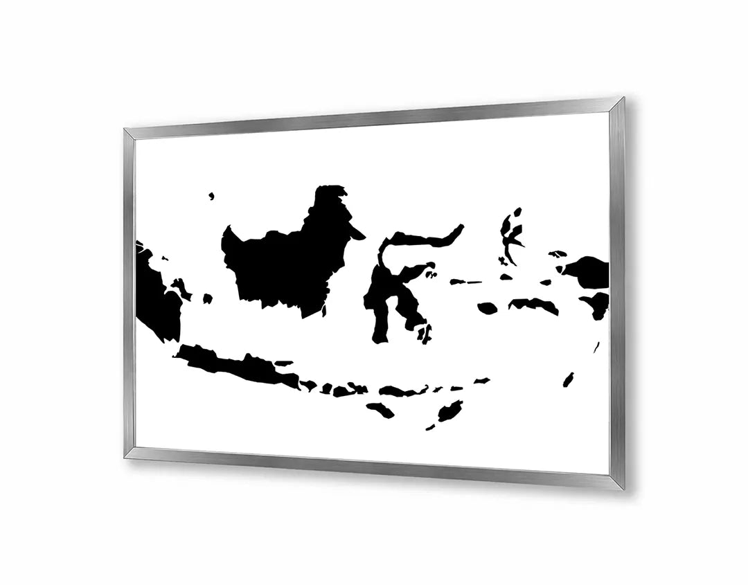 Metalen Magneetbord met afbeelding van silhouet landkaart van Indonesië in zwart op wit kleuren