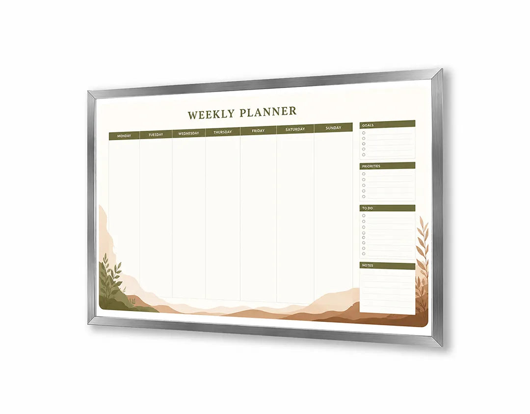Metalen Magneetbord met print van Grijze planner met plantje perfect als decoratie