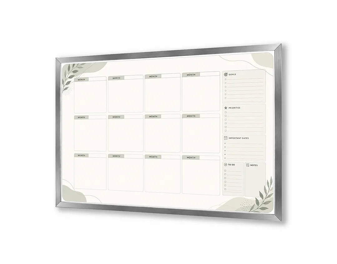 Metalen Magneetbord met een uiterst minimalistische maandplanner zonder onnodige en storende visuele afleidingen