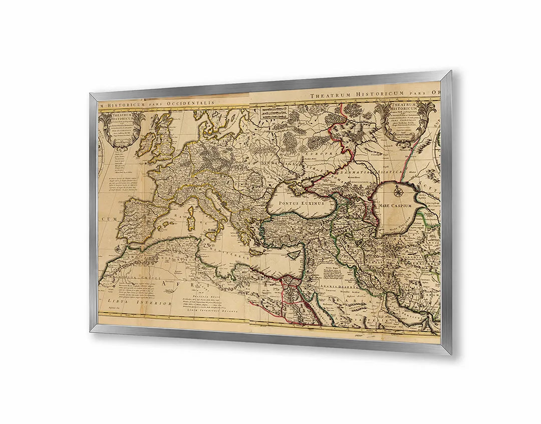 Metalen Magneetbord met klassieke vintage wereldkaart prachtig afgedrukt in uiterst warme en nostalgische sepia kleuren