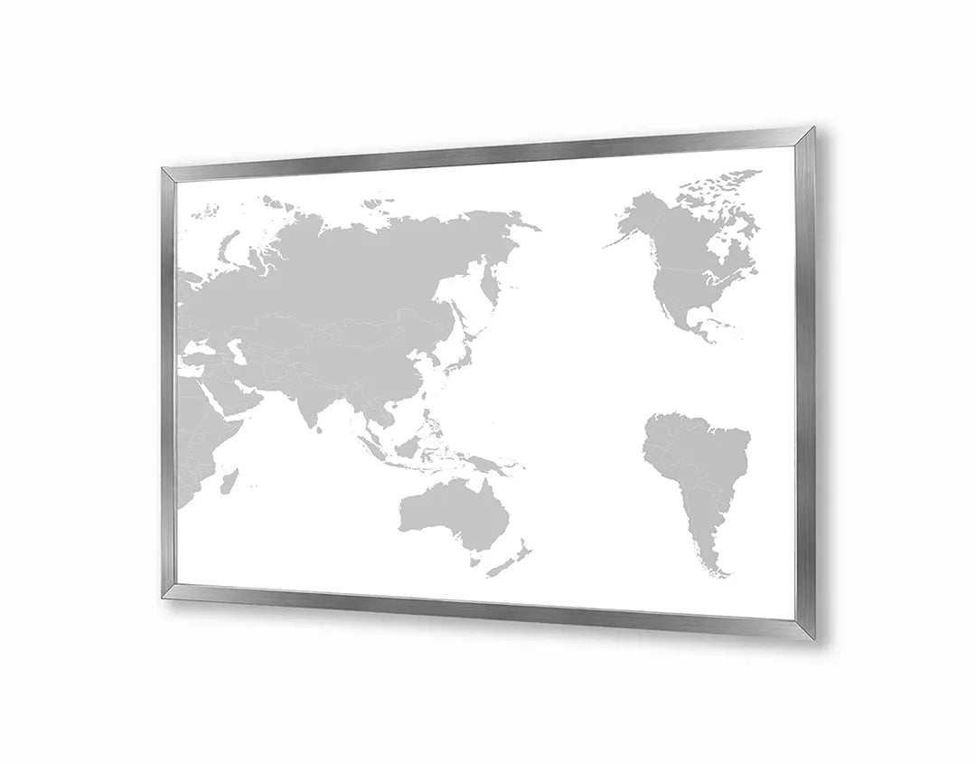 Metalen Magneetbord met print van Wereldkaart grijs wit perfect als decoratie