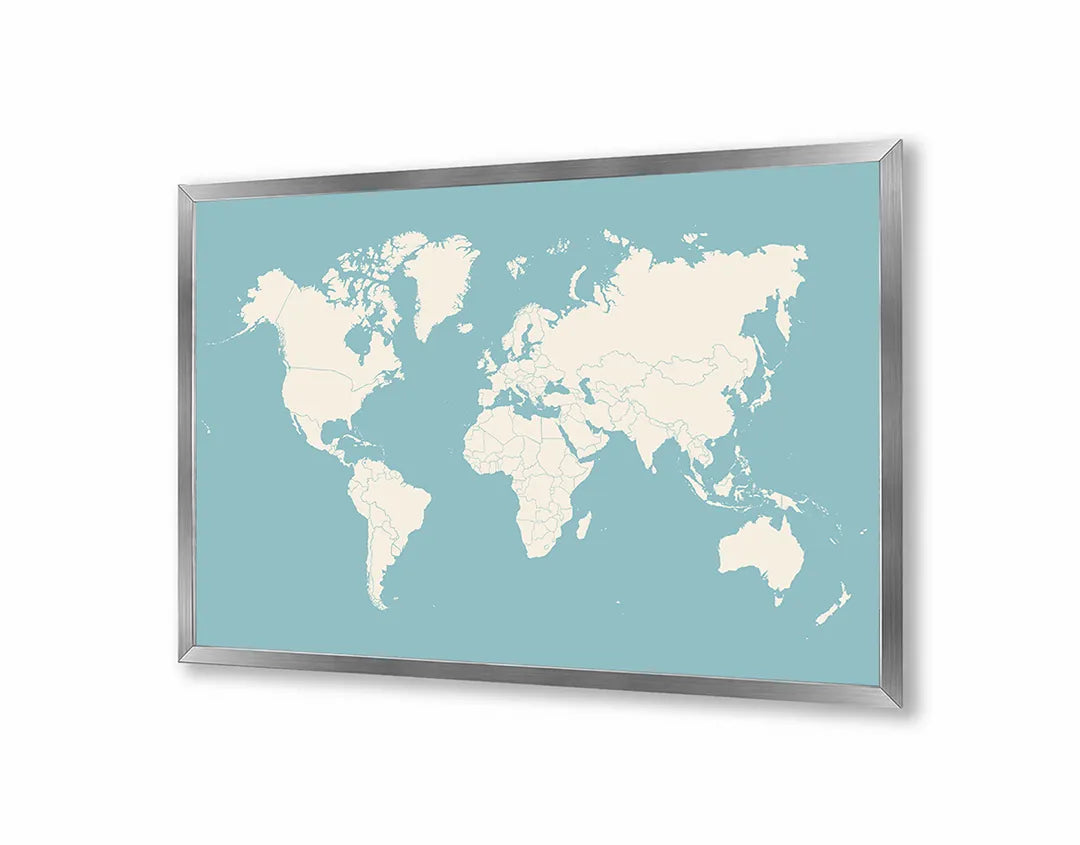Metalen Magneetbord met print van Wereldkaart pastel blauw perfect als decoratie
