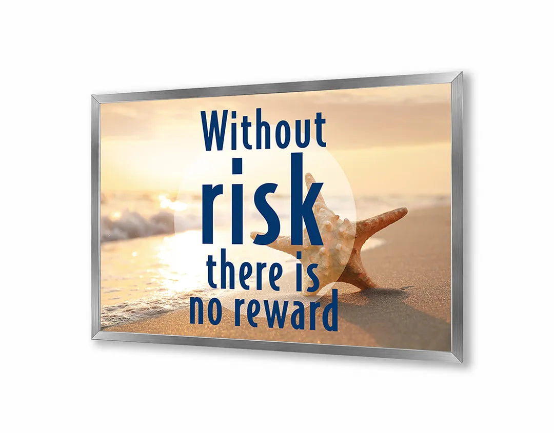 Metalen Magneetbord met print van Without risk tekst strand perfect als decoratie