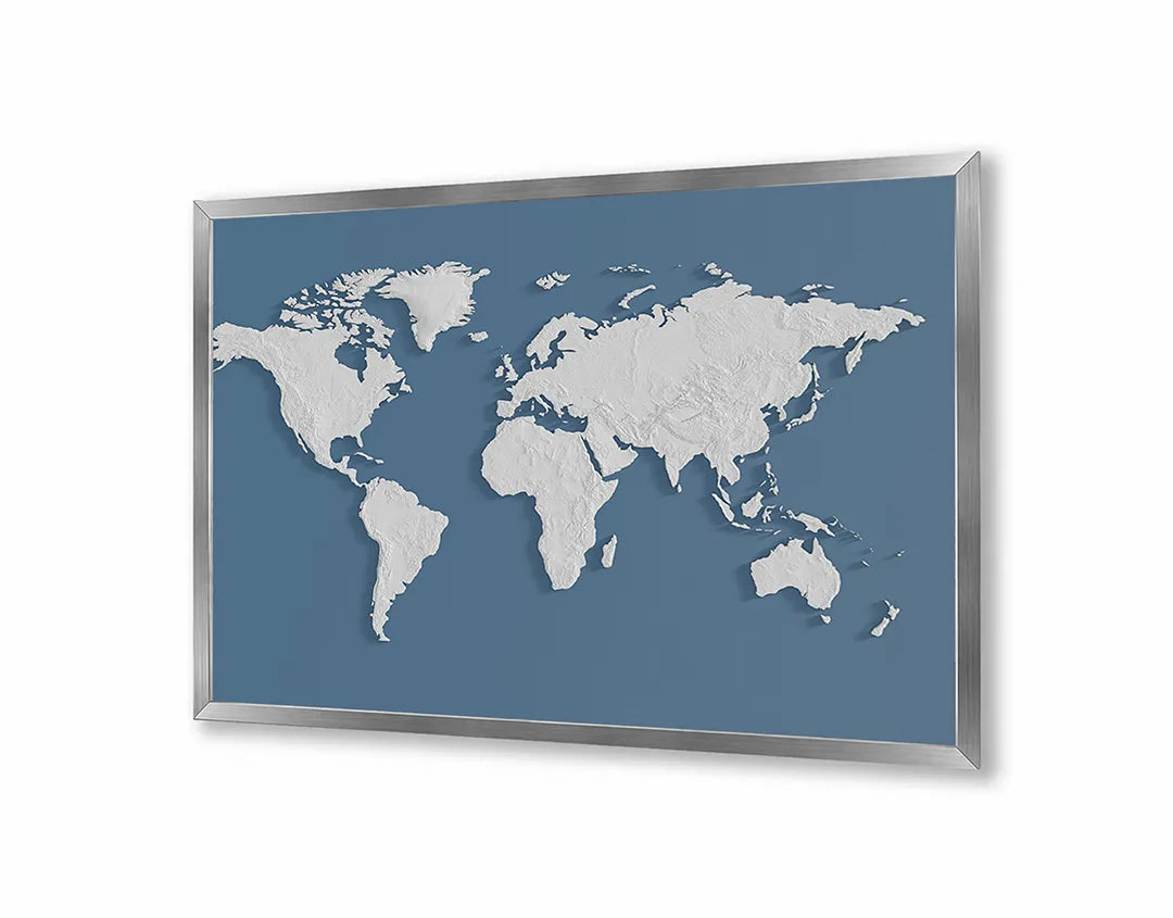 Metalen Magneetbord met print van Wereldkaart blauw perfect als decoratie