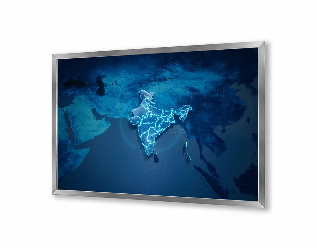 Metalen Magneetbord met print van Wereldkaart donkerblauw neon perfect als decoratie